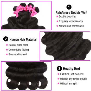 Peruwiańskie Wiązki Body Wave Bundles With Frontal Human Hair 3/4 Wiązki Z Фронталом Miss Cara Remy Hair Bundles With Frontal