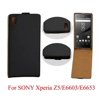 Pionowy PU skórzane etui z klapką Fundas Capa do Sony Xperia Z5 Cover Up-Down, Open skin pouch torby dla telefonów komórkowych