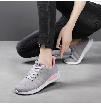 Plus rozmiar butów dla kobiet buty sznurowane PU gęste siatki tkane Damskie buty do biegania stałe płytkie tkaniny buty Damskie jesień 2020 kobiety
