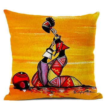 Pomarańczowy Streszczenie Malarstwo Africa Life Collection African Woman Home Decor Poszewka Galeria Egzotyczna Restauracja Poszewka