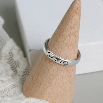 Prawdziwe srebro próby 925 palec uśmiech listy pierścienie dla kobiet Mody biżuterii duże regulowane Antyczne pierścienie Anillos