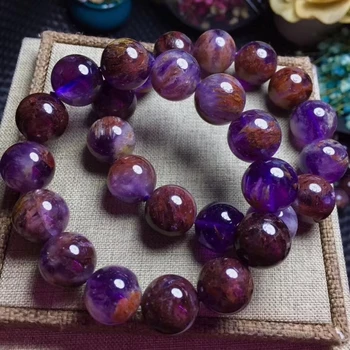 Prawdziwy naturalny какоксенит kwarc fioletowy Phantom okrągłe koraliki Kryształ kobiety stretch bransoletka 13mm 14mm Reiki rzadki kamień AHHHH