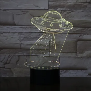 Prezent kreskówka UFO obcy statek kosmiczny akrylowe 3D RGBW kolory nocne światła LED USB Sleep lampa Remote Home Decor prezent 2382