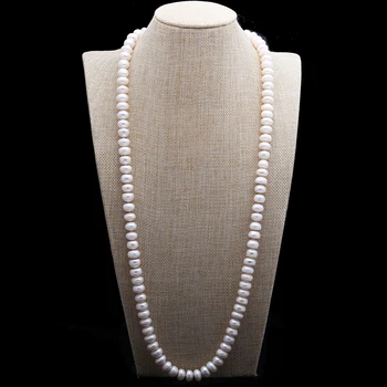 Projekt 10-11 mm 82 cm białe słodkowodne perły ogromny dmuchany chleb okrągłe koraliki naszyjnik łańcuch sweter biżuteria