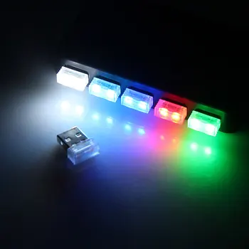 Promocja 10szt BOSMAA USB Mini LED wnętrze samochodu atmosfera światła dekoracyjne światła czerwony/niebieski/biały/zielony/kryształ niebieski/pomarańczowy