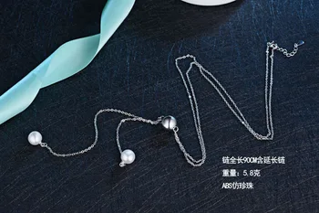 Prosta moda 925 srebro naszyjnik piłka koraliki perły sweter długi łańcuch naszyjnik Dla kobiet naszyjnik obroże