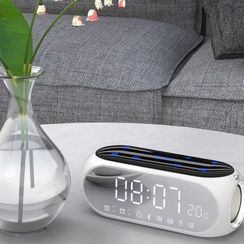 Przenośne Domowe Zegar Bezprzewodowy Głośnik Bluetooth Przenośny Komputer, Radio Cyfrowe Mini-Budzik Głośnik-Biały