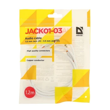 Przewód audio AUX Defender JACK01-03, złącze 3,5 mm (m) -gniazdo 3,5 mm (m), 1,2 m, biały