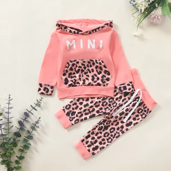 Pudcoco noworodek odzież dla Dzieci 2 szt. leopard print list wzór z długim rękawem bluza z kieszeniami spodnie z paskiem stroje moda