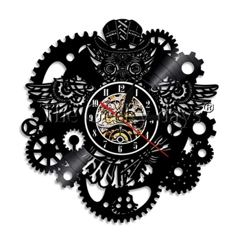 Płyta winylowa zegar ścienny nowoczesny design 3D dekoracyjne steampunk zegarek z 7 różnych kolorach LED Change Gear zegar ścienny Home Decor