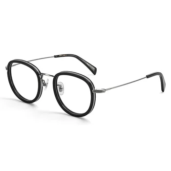 QianJing New Round Women Acetate Men Eyeglasses Oculos Retro Okulary Frame Metal Plate Clouds Myopia Optyczne Okulary Przepis