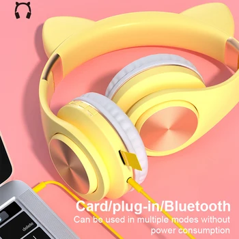 RGB LED Cat Ear słuchawki Bluetooth z mikrofonem bransoletka moda metal CD tekstury bezprzewodowa basu zestaw słuchawkowy dziecko dziewczyna telefon muzyczny kask