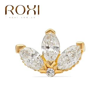 ROXI 925 srebrne kolczyki proste Koniczyna kolczyki pręta AAAAA Cyrkon kamień złoty kolor piercing kolczyki biżuteria dla kobiet колошение