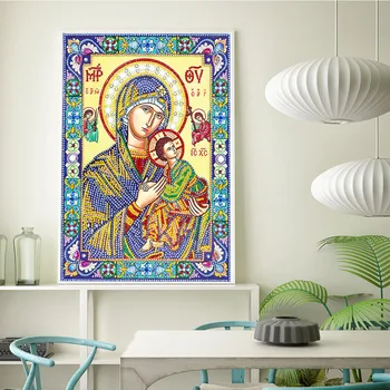RUBOS DIY 5D Diamond Painting Holy Icon of Our Lady Diamond Religion Embroidery Picture Large Bead Pearl Crystal Stone Sale New