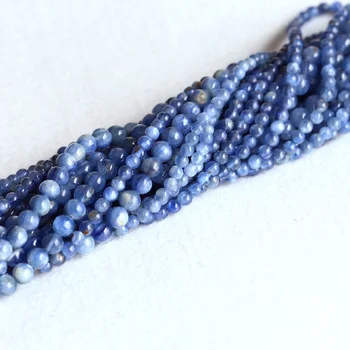 Rabat cała sprzedaż, naturalny, prawdziwy niebieski cyjanit okrągłe temat kamienne koraliki 4-6 mm pasuje biżuteria DIY naszyjniki lub bransoletki 15