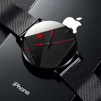 Reloj hombr 2020 modne zegarki męskie klasyczne czarne cienkie netto pas ze stali nierdzewnej Kwarcowy zegarek relogio masculino