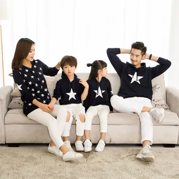 Rodzina odpowiednie stroje jesień zima bawełna gwiazda bluza aktywna matka i córka ubrania odpowiednie rodzinne zestawy ubrań