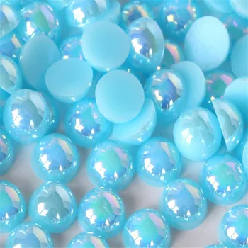 Rozmiar 1.5 mm-12 mm temat Aqua niebieski kolor AB przez cały Flatback perłowe koraliki DIY ABS plastik imitacja połowa perły paznokci sztuka dekoracji