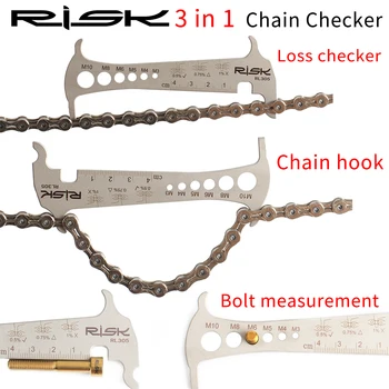 Ryzyko stal nierdzewna Go/No-go Bike 3 in 1 Chain Checker MTB Bike Bicycle Road Chain Wear Loss Indicator Checker W/Chain Hook