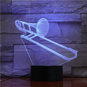 Róg Desgin 3D lampka nocna puzon instrument muzyczny stolik led kolorowe lampy stołowe dekoracje oświetlenie partii wystrój światło
