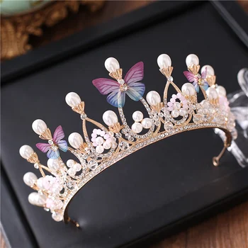 Róża życie nowa motyl panna młoda korona elegancka księżniczka korona akcesoria Kryształ panna młoda suknie Ślubne akcesoria do włosów