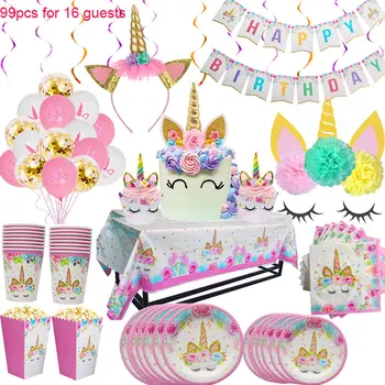 Różowa seria Unicorn Tableware Set Birthday Party Family Outdoor przenośny naczynia dla dzieci ulubione jednorazowego użycia
