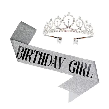 Różowe złoto urodziny królowej/dziewczyna satynowy pas z kryształowej koroną dla dzieci dekoracje na urodziny dorosłych 30 40 50 Urodziny dostawy