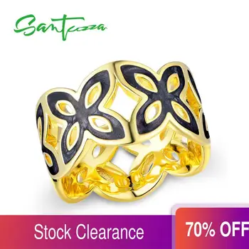 SANTUZZA elegancki pierścień dla kobiet efektowne wielobarwne kwiaty eleganckie kwiatowe puste pierścień moda biżuteria handmade emalia