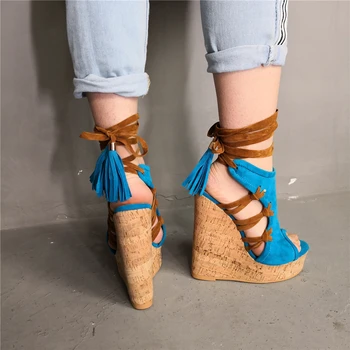 SARAIRIS Luxury Large Size 35-47 ankle-wrap Sandals Woman Shoes High Heels Gladiator Party Wedges Woman Shoes
