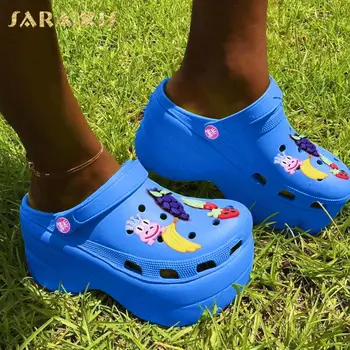 SARAIRIS wysokie obcasy nowy 2020 gruba platforma otwory obuwie letnie damskie klapki sandały plażowe