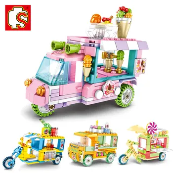 SEMBO bloki deptak ładny samochód model budynku zabawka mini sklep prezenty kreskówka Brinquedos dla dzieci zabawki 601200