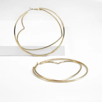 SHIXIN 2020 Fashion Heart Big Round Earrings Gold/Silver Color Large Hoop Earring for Women/Girl Circle Earring Designer Jewelry