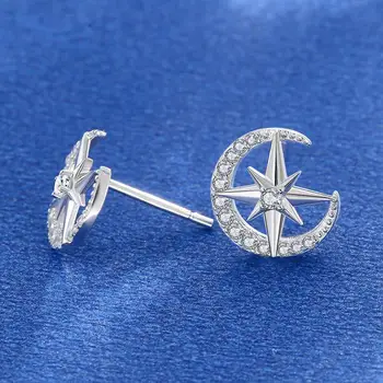 SILVERHOO kobieta stadniny kolczyki 925 srebro Gwiazda projekt biżuterii zaręczyny prezent partii błyszczące modne kolczyki ślubne