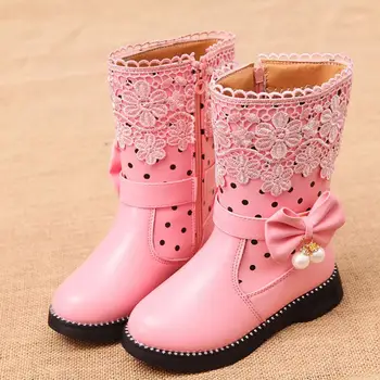SKEHK Girls Snow Boots With Bowtie New Brand ciepłe pluszowe buty Dziecięce, buty zimowe, buty dla dzieci, duże bawełniane buty dla dziewczyn