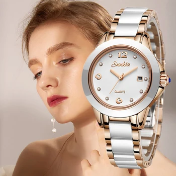 SUNKTA 2021New różowe złoto zegarek damski kwarcowy zegarek damski top luksusowej marki zegarek damski dziewczyna zegarek Relogio Feminino+pudełko