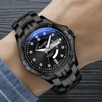 SWISH złoty zegarek mężczyźni luksusowej marki designer zegarek Kwarcowy zegarek moda męska Stalowe zegarki militarne zegarki data tydzień Relogio