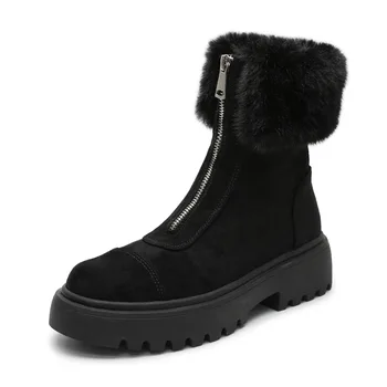 SWONCO zamek z przodu rakiety śnieżne damskie, odzież futra ciepłe buty 2019 zimowe Damskie czarne trampki Casaul Martin buty ze skóry naturalnej