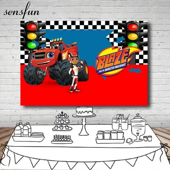 Sensfun Photography Background Blaze Monsters Machine Truck Car Race Traffic Light Custom Background Decor Background Photo Studio