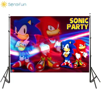 Sensfun Sonic Party Background Kreskówka Winylowe Zdjęcia Tła Chłopiec Urodziny Tła Baner Plakat Ciasto Stół Dekory