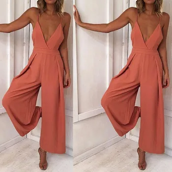 Sexy Backless Women Summer Loose Jumpsuits 2017 New Strap Casual V-neck kombinezon