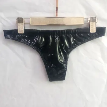 Sexy kobiet plus rozmiar lateks PVC błyszczące niskiej zabudowie majtki stringi seksowne stringi G Micro Thong T-Back bielizna erotyczna gej odzież F18