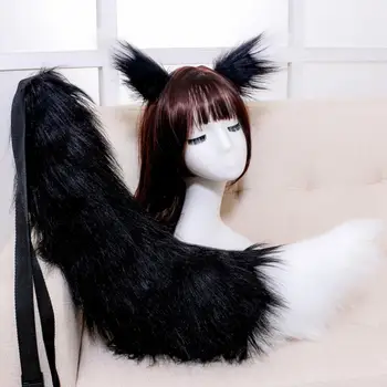 Sexy kobieta piękna Lolita kot Lis opaska na głowę, ogon nakrycie głowy pluszowe uszy ogon Anime cosplay rekwizyty