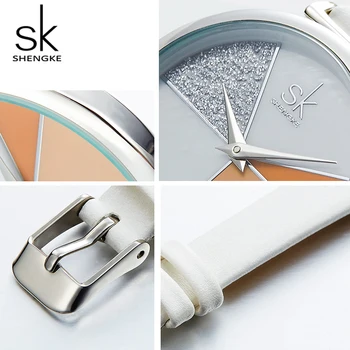 Shengke Creative Women Zegarki Shell Dial modne skórzane damskie zegarek kwarcowy nieregularne godziny 2019 New SK Reloj Mujer #K0109
