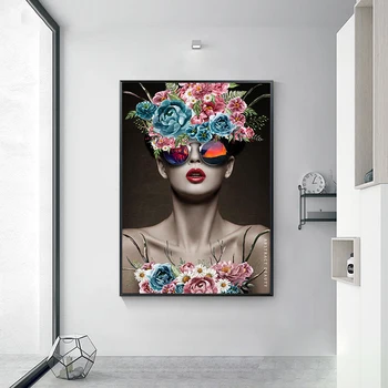 Skandynawski Kwiat Kobieta Ściany Sztuki Płótno Druku Streszczenie Plakat Malarstwo Dekoracji Obraz Nordic Nowoczesny Wystrój Salonu