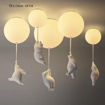 Skandynawski, minimalistyczny Biały niedźwiedź lampa sufitowa chłopiec dziewczynka sypialnia pokój dziecięcy lampa balon romantyczny żyrandol