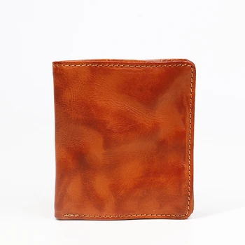 Skóra naturalna portfel dla mężczyzn męski marki Vintage, okrągły skóra krótkie podwójne małe portfele portfel męski Carteira z posiadaczem karty
