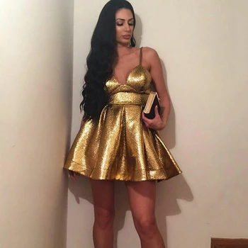 Smileven Sexy Gold Homecoming Dresses Spaghetti Strap Girl Graduation Dress Długości Do Kolana Wylotowe Suknie Wieczorowe