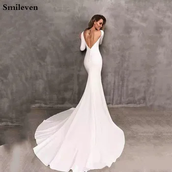 Smileven Syrena Suknie Ślubne Z Długim Rękawem Elegancka Boho Satynowa Suknia Suknie Ślubne 2020 Vestido De Noiva