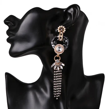 Sprzedaż hurtowa JUJIA Long Crystal Drop kolczyki dla kobiet modne kolczyki z żywicy moda biżuteria Pendientes Mujer prezenty