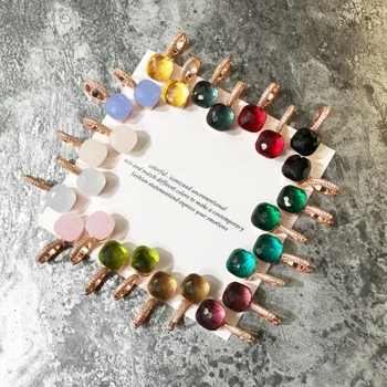 Sprzedaż kolorowy kamień, miedź mikro cukierki kolor kwadratowy kamień Kryształ kolczyki Kolczyki z różowego złota Diament koreański kolczyki